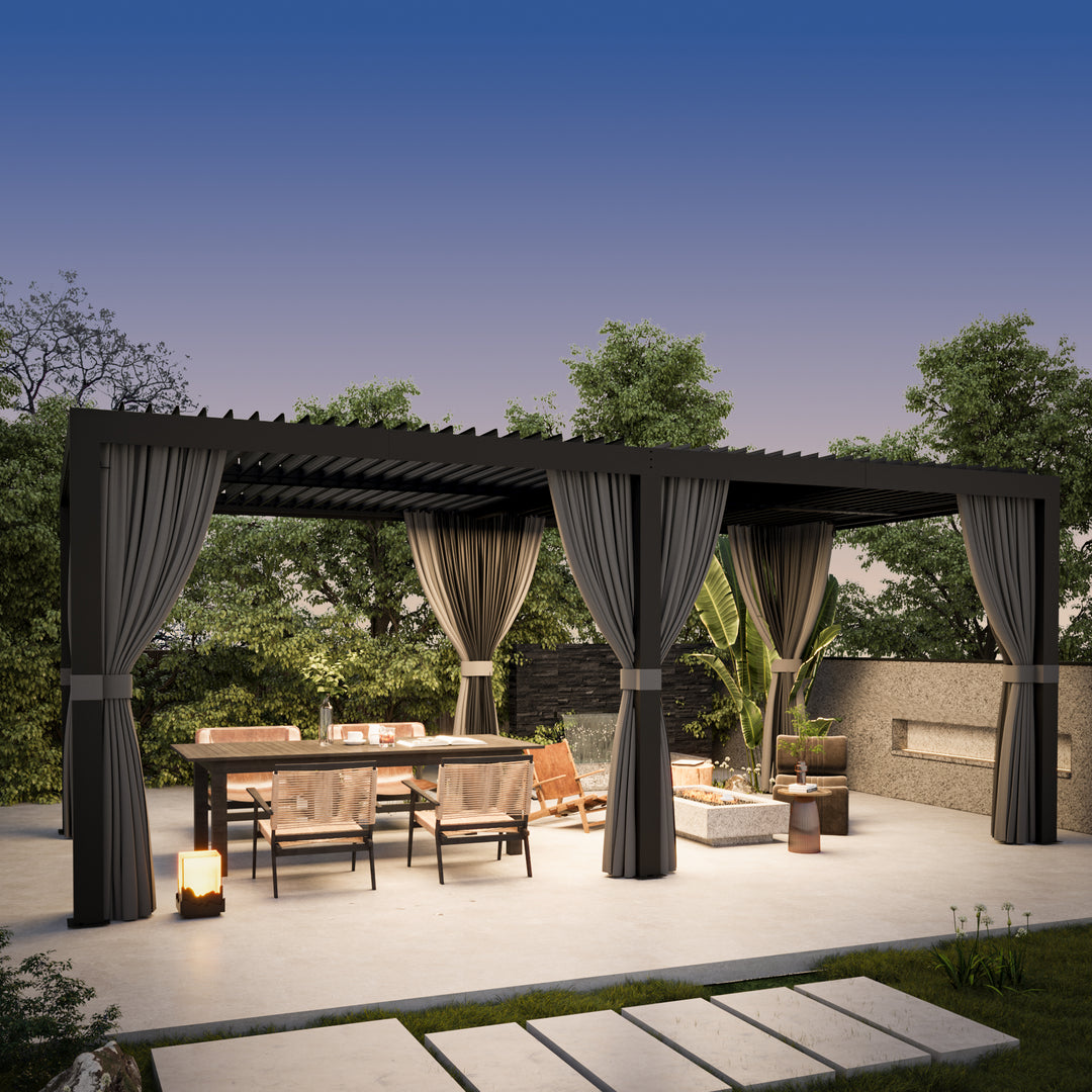 10x20 Aurora Metal Pergola with Adjustable Louver (Curtains & Mosquito Netting Included)