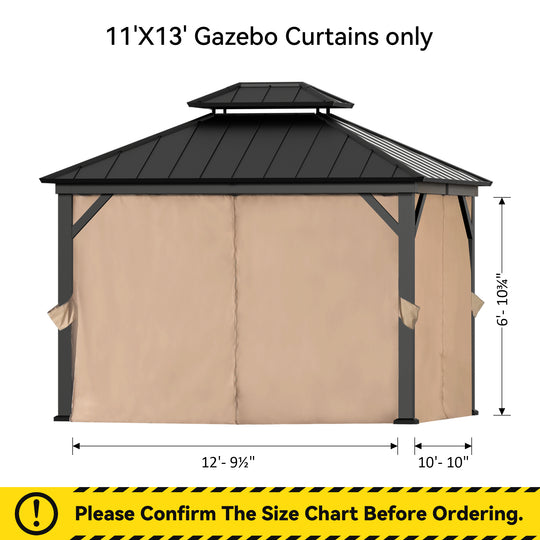 11x13 Privacy Curtain for Gazebo with Two-way Zipper