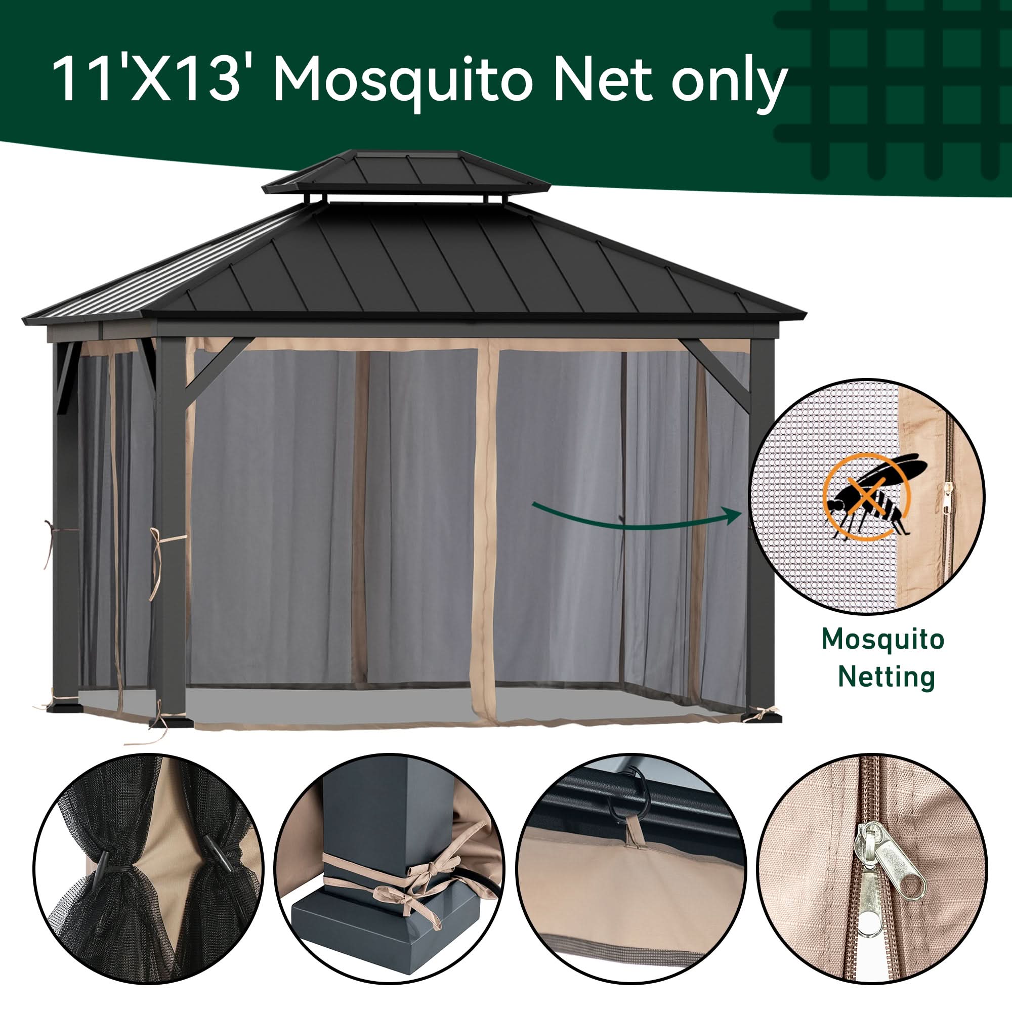 11'x13' Mosquito Netting for Gazebo with Two-way Zipper – Modern Shade