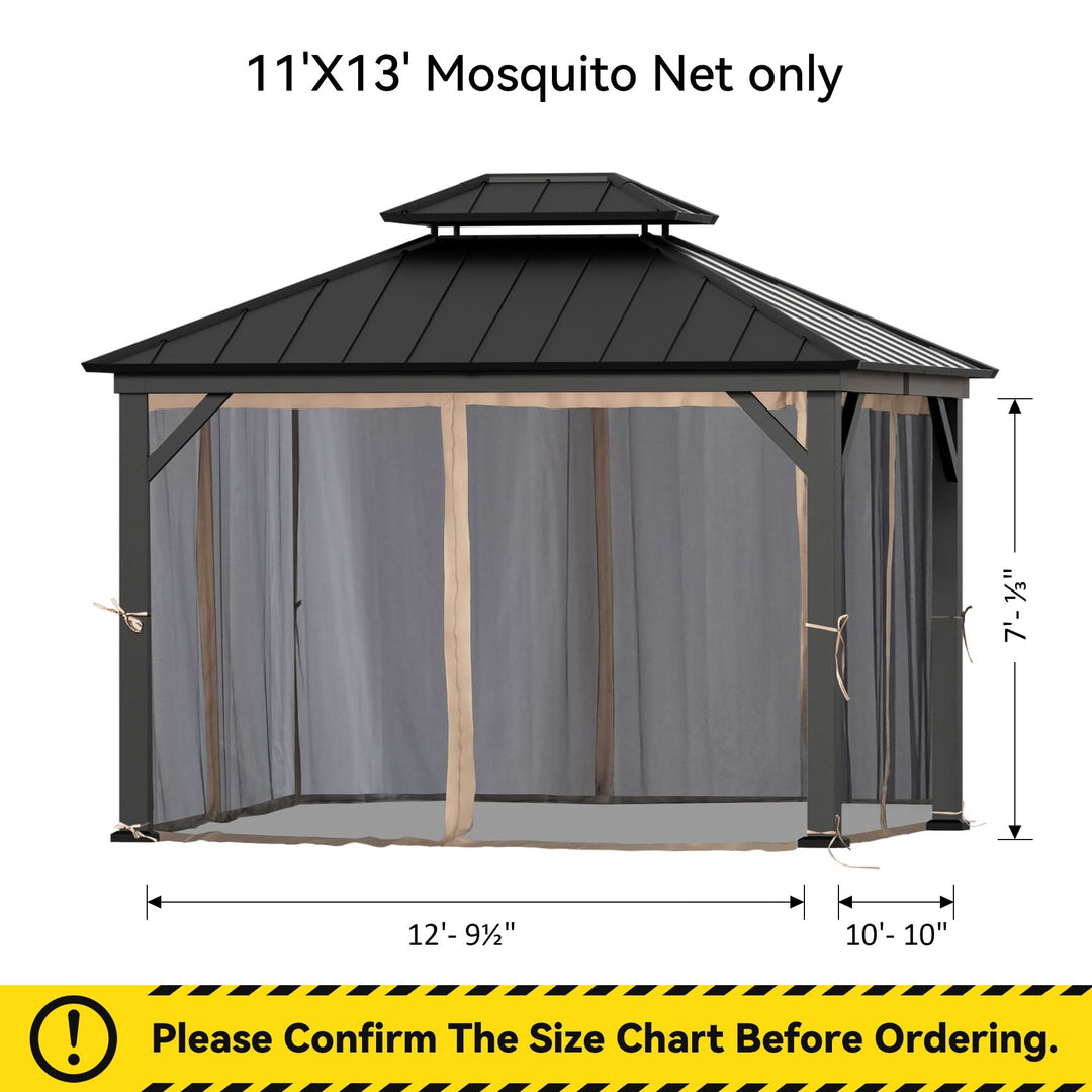 11'x13' Mosquito Netting for Gazebo with Two-way Zipper