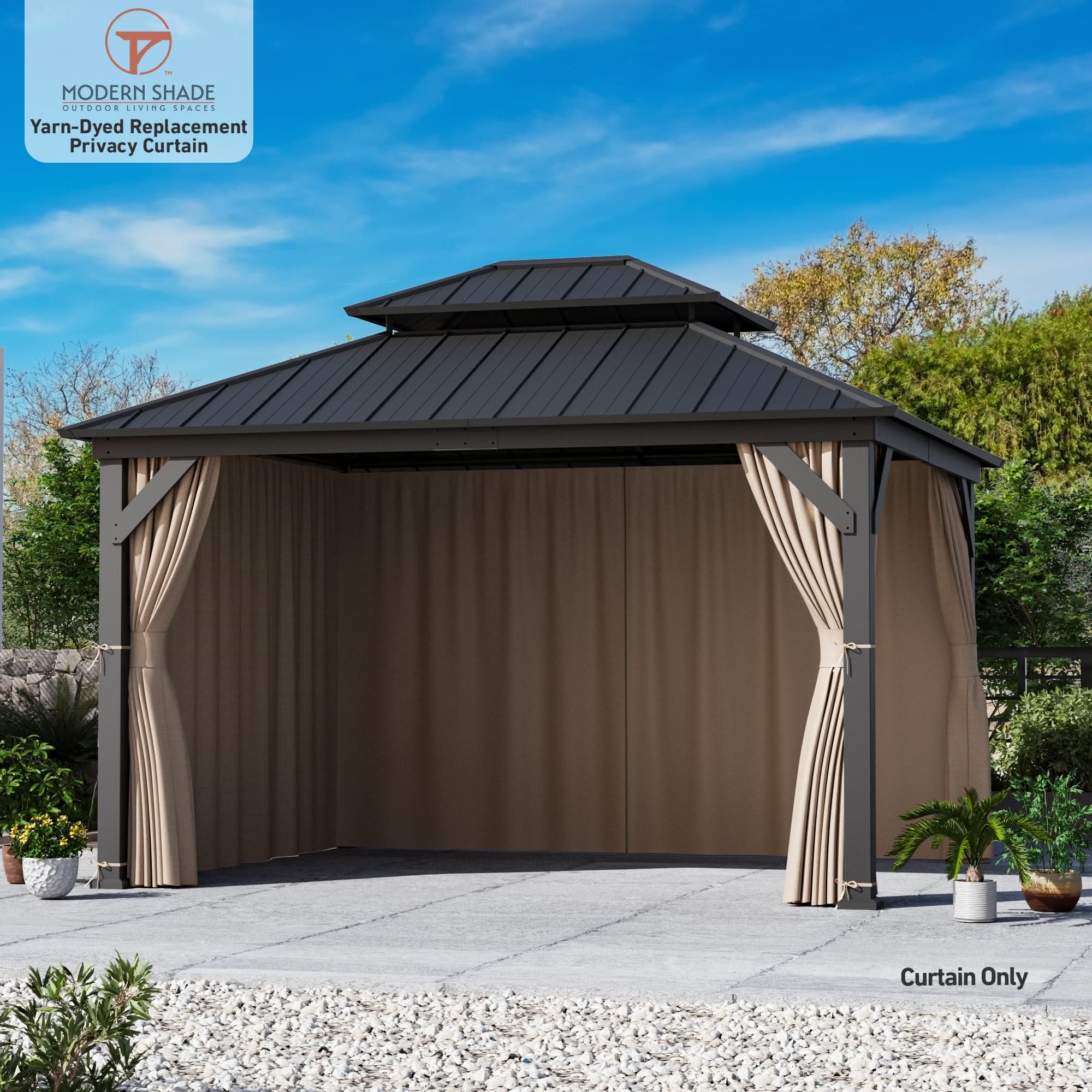 タロウガーデン  Yarn-dyed 11'x13' Privacy Curtain for Gazebo with Zipper – Modern