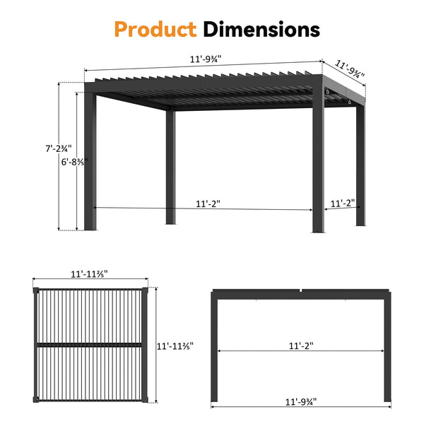 12'x12' Aurora Metal Pergola with Adjustable Louver