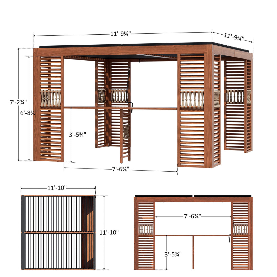 12'x12' Aurora Premium Metal Pergola with Adjustable Louver