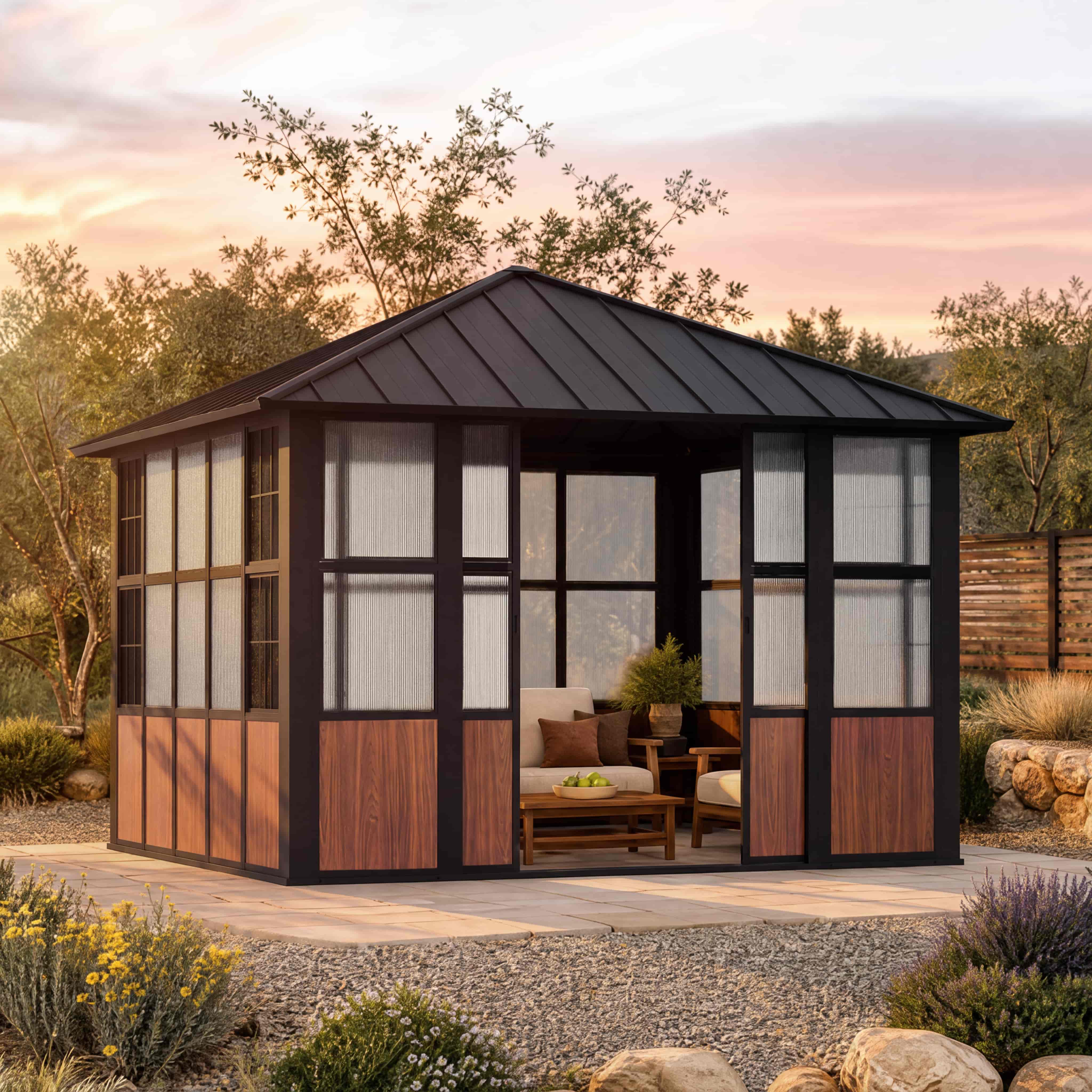 12'x12' Clario Solarium Hardtop Gazebo with Built-in TV Mount