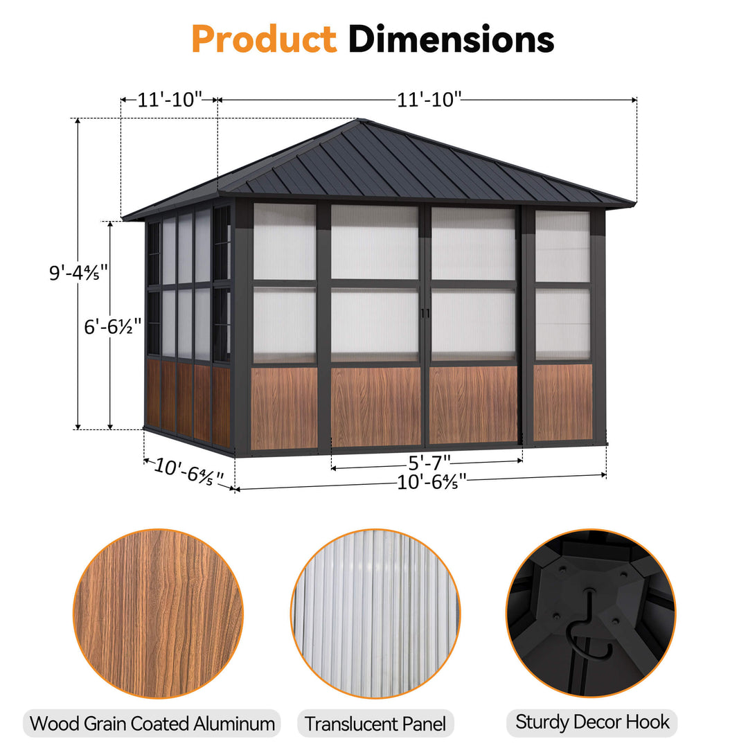 12'x12' Clario Solarium Hardtop Gazebo with Built-in TV Mount