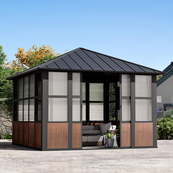 12'x12' Solarium Sunroom Hardtop Gazebo with Built-in TV Mount
