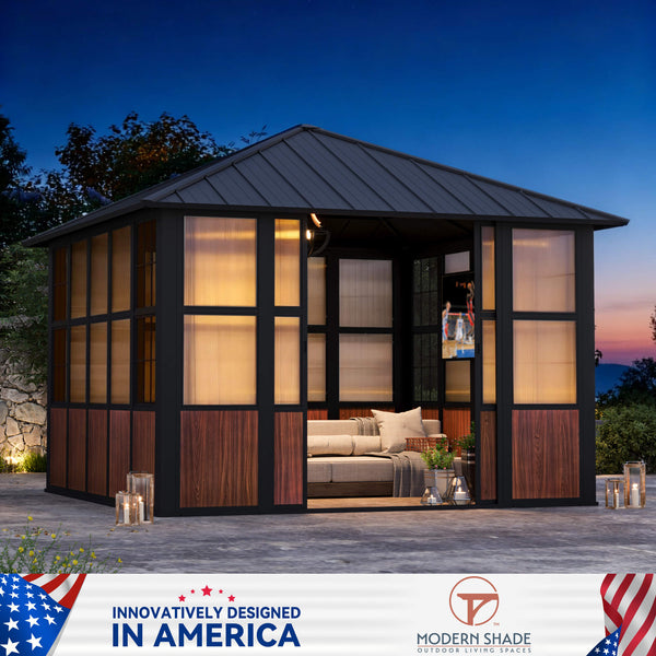 12'x12' Clario Solarium Hardtop Gazebo with Built-in TV Mount