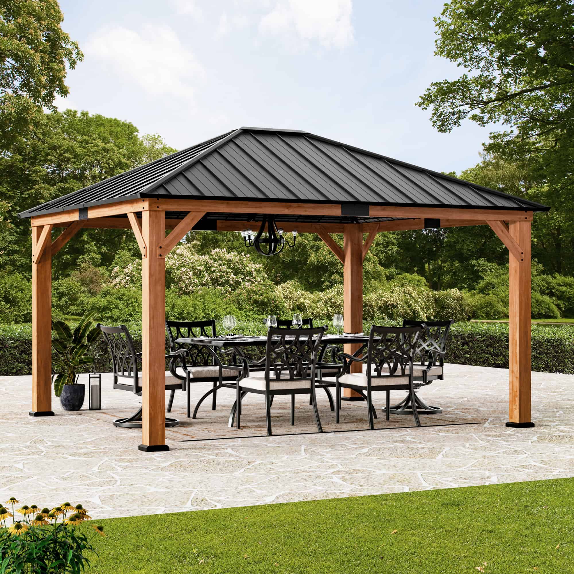 12'x14' Tranquil Grove Cedar Hardtop Gazebo – Modern Shade