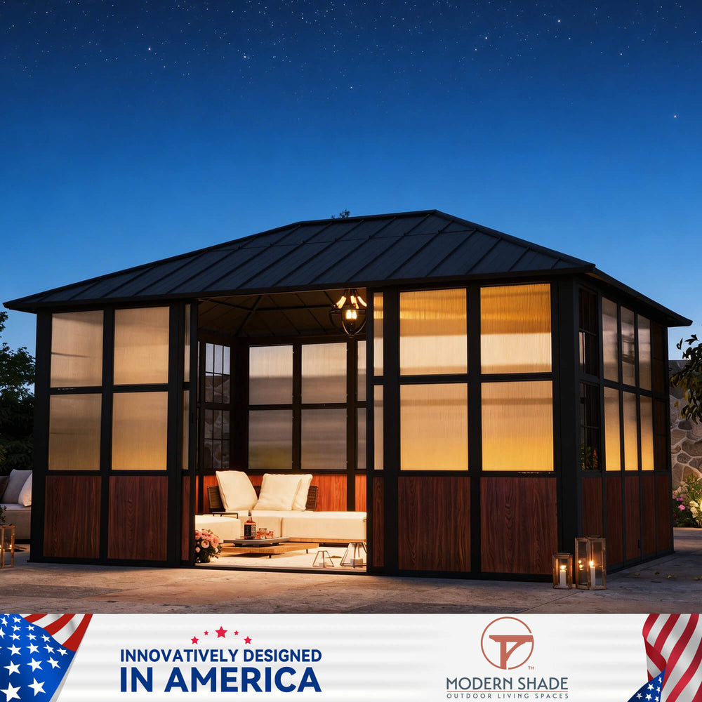 12'x16' Clario Solarium Hardtop Gazebo with Built-in TV Mount