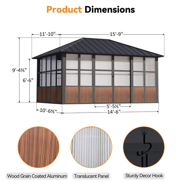 12'x16' Clario Solarium Hardtop Gazebo with Built-in TV Mount