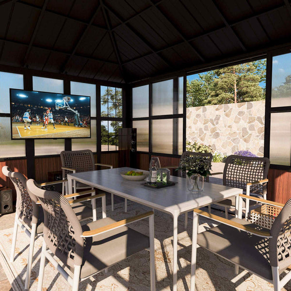 12'x16' Clario Solarium Hardtop Gazebo with Built-in TV Mount
