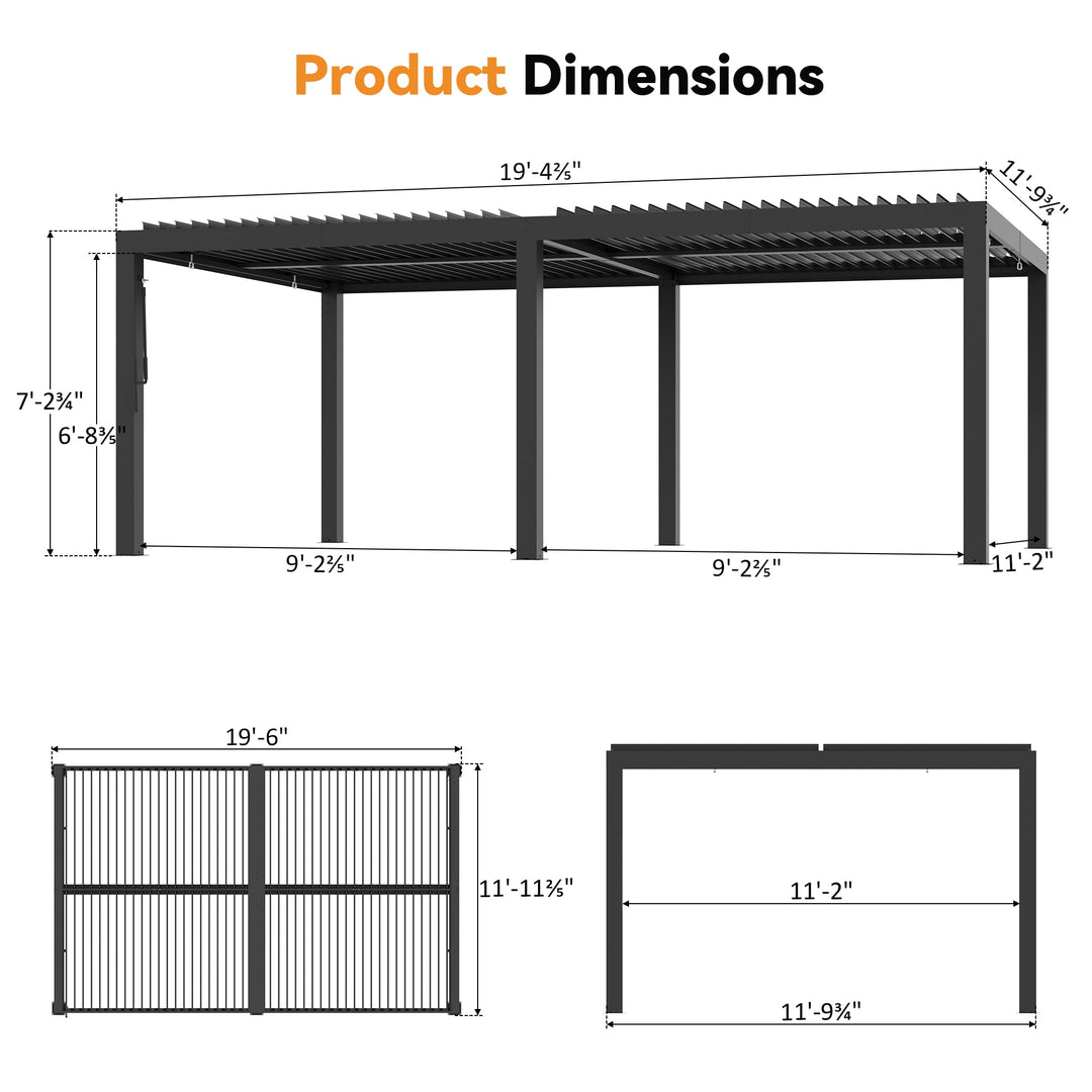 10'x12' Aurora Metall-Pergola mit verstellbaren Lamellen