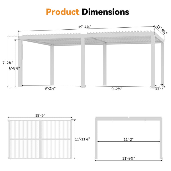 12'x20' Aurora Metal Pergola with Adjustable Louver