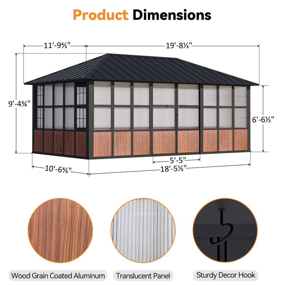 12'x20' Clario Solarium Hardtop Gazebo with Built-in TV Mount
