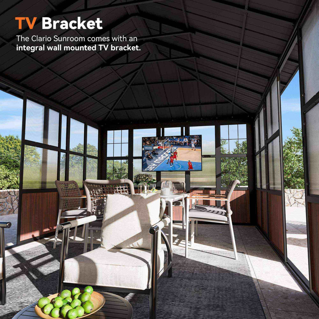 12'x20' Clario Solarium Hardtop Gazebo with Built-in TV Mount