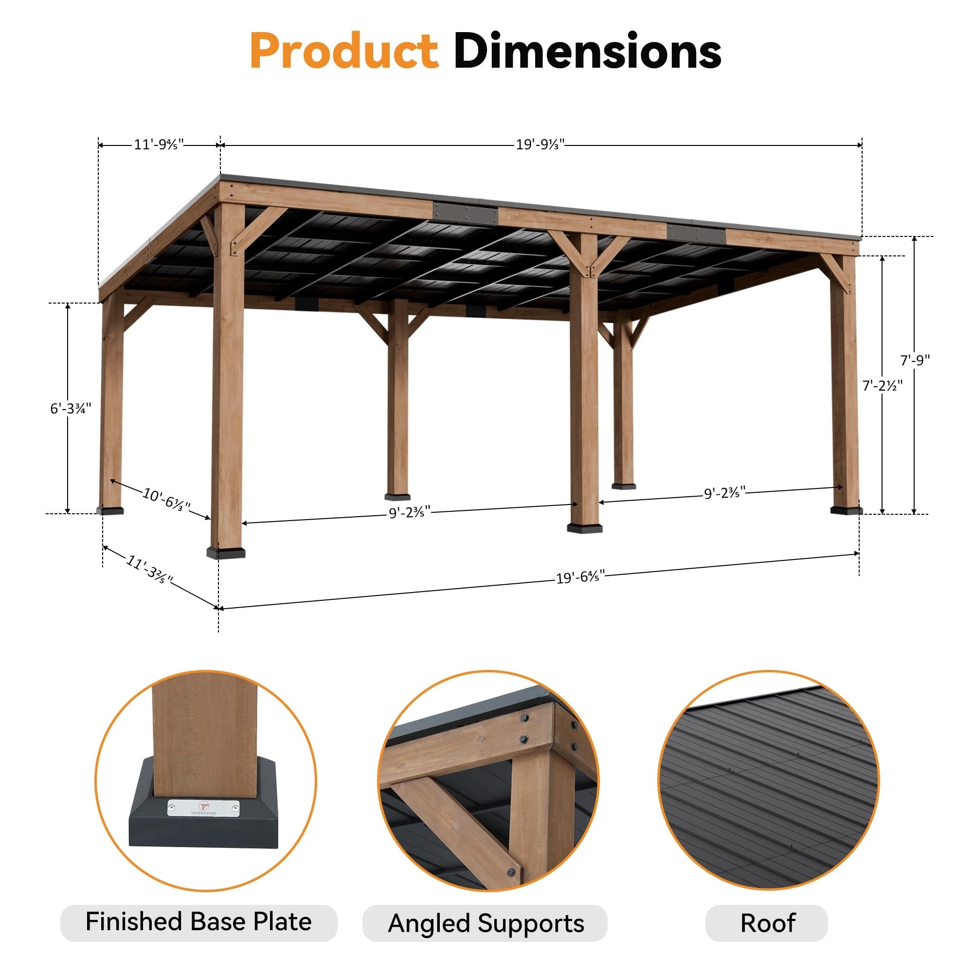 12'x20' Supreme Cedar Hardtop Gazebo with Sloped Roof – Modern Shade