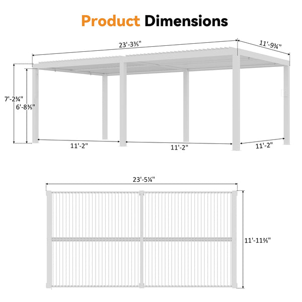 12'x24' Aurora Metal Pergola with Adjustable Louver