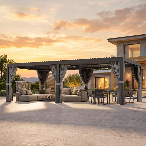 12'x24' Aurora Metal Pergola with Adjustable Louver