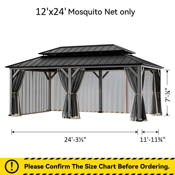 12'x24' Mosquito Netting for Gazebo with Two-way Zipper