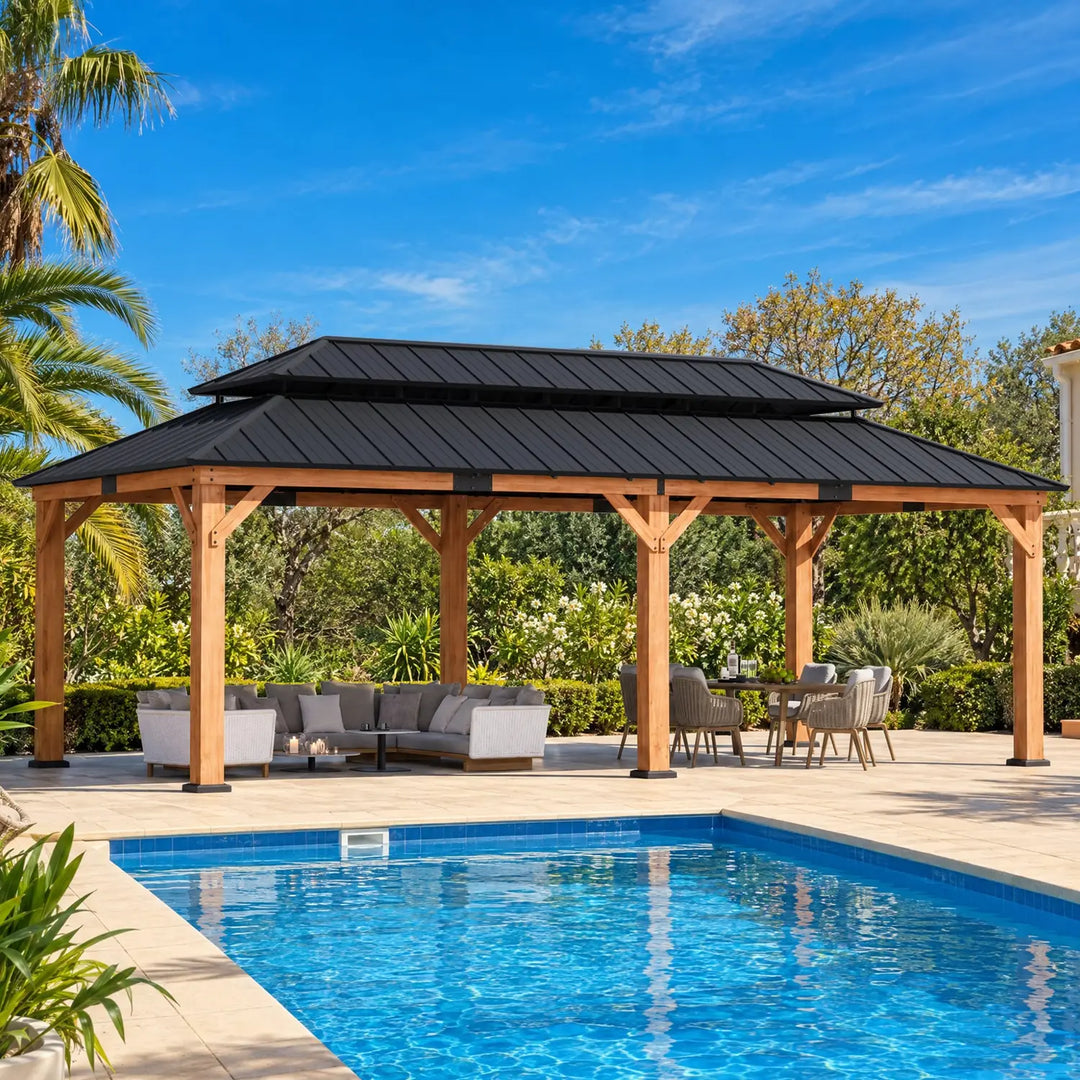 12'x24' Rosewood Cedar Hardtop Gazebo