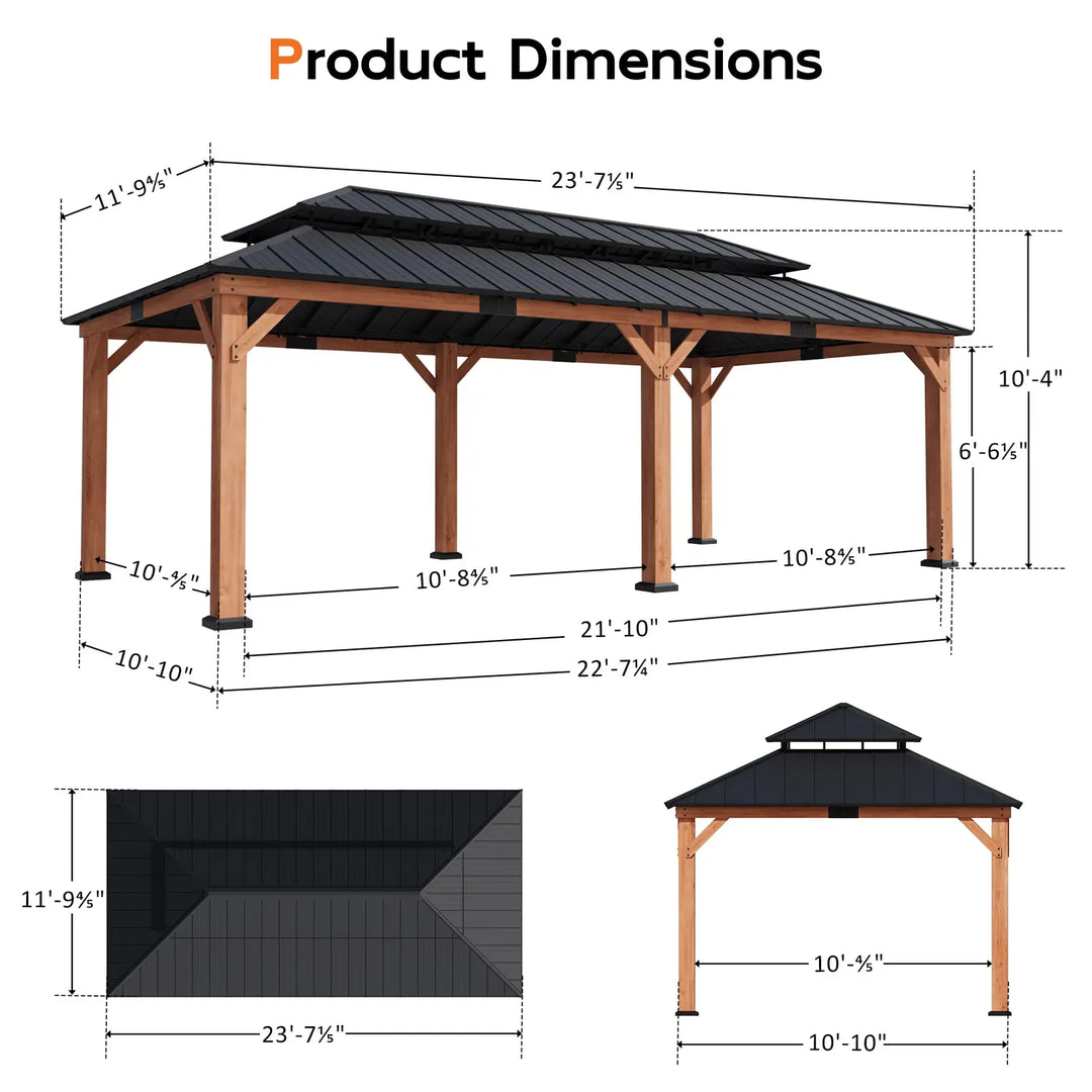 12'x24' Rosewood Cedar Hardtop Gazebo