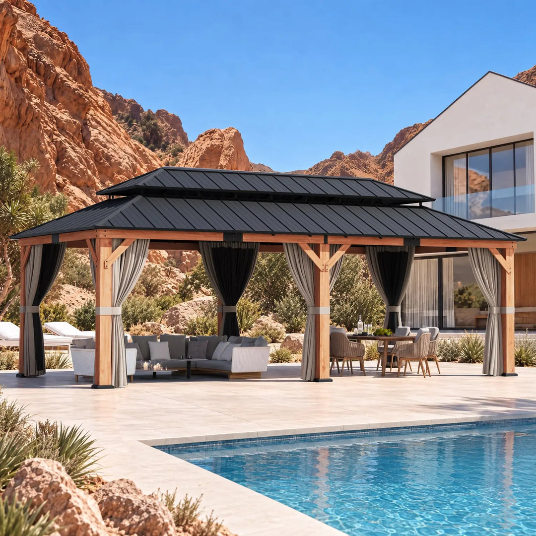 12'x24' Rosewood Cedar Hardtop Gazebo
