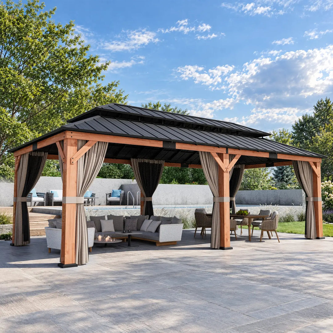 12'x24' Rosewood Cedar Hardtop Gazebo