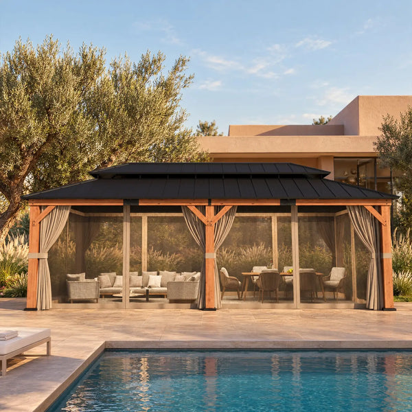 12'x24' Rosewood Cedar Hardtop Gazebo
