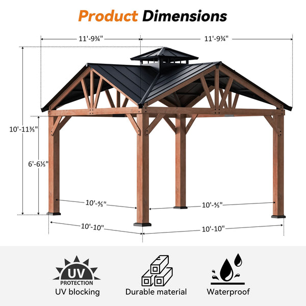 12x12 Wedgewood Cedar Hardtop Gazebo with Gable Roof