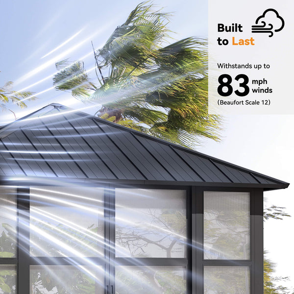 12'x12' Solarium Sunroom Hardtop Gazebo with Built-in TV Mount