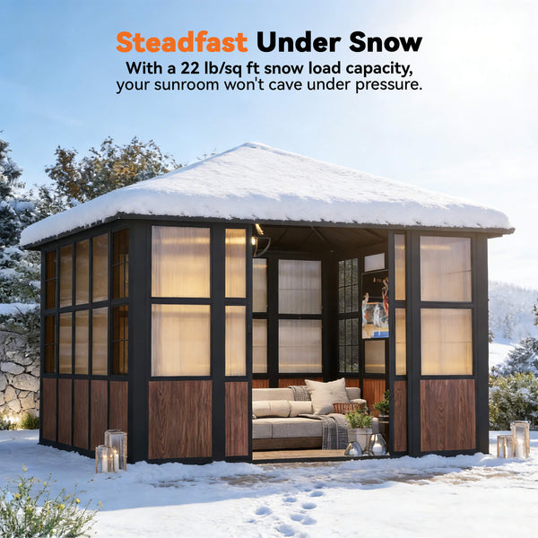 12'x12' Solarium Sunroom Hardtop Gazebo with Built-in TV Mount