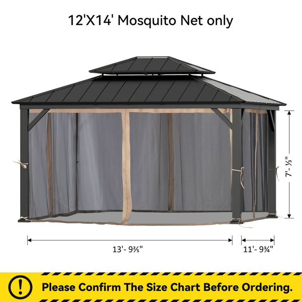 12'x14' Mosquito Netting for Gazebo with Two-way Zipper