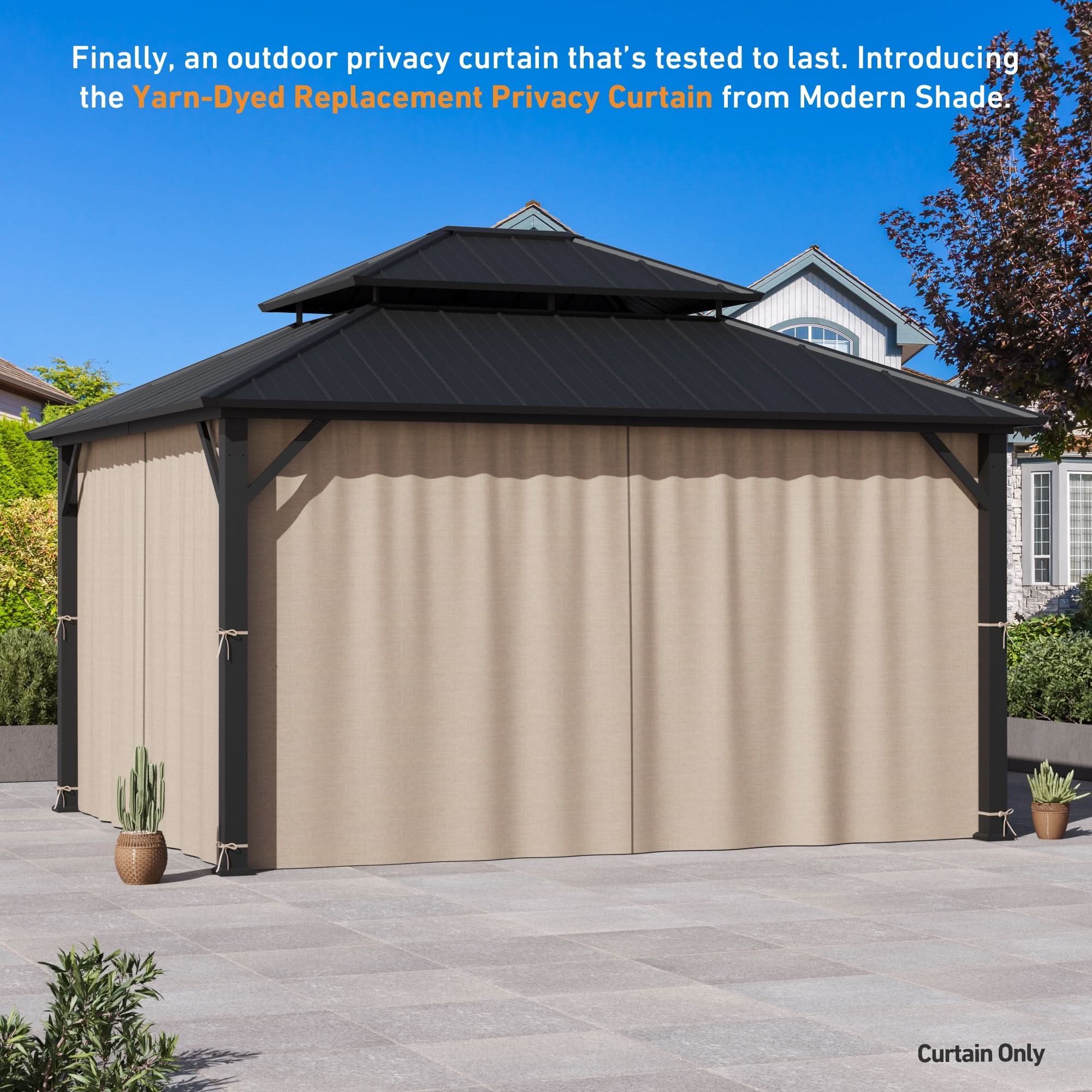 Yarn-dyed 12'x14' Privacy Curtain for Gazebo with Zipper – Modern