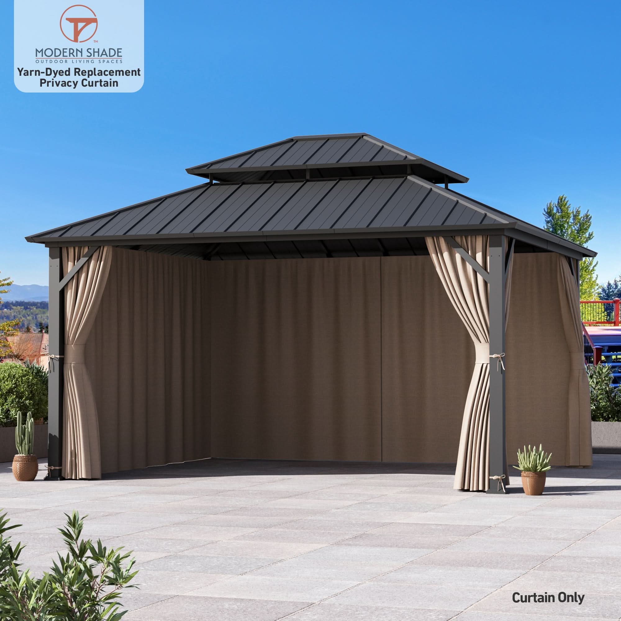 Yarn-dyed 12'x14' Privacy Curtain for Gazebo with Zipper – Modern