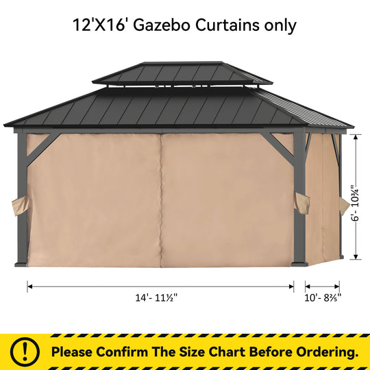 12x16 Privacy Curtain for Gazebo with Two-way Zipper