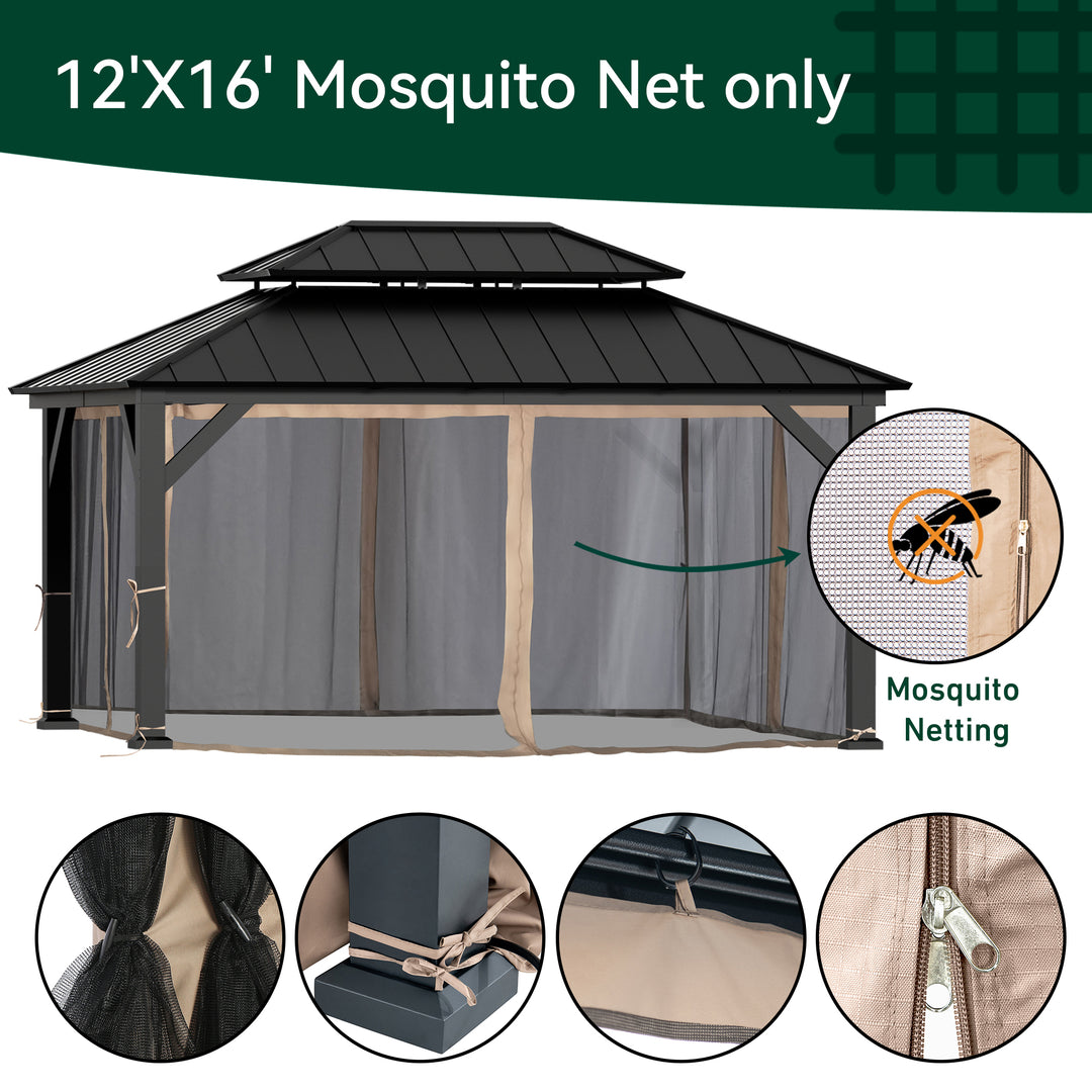 12x16 Mosquito Netting for Gazebo with Two-way Zipper