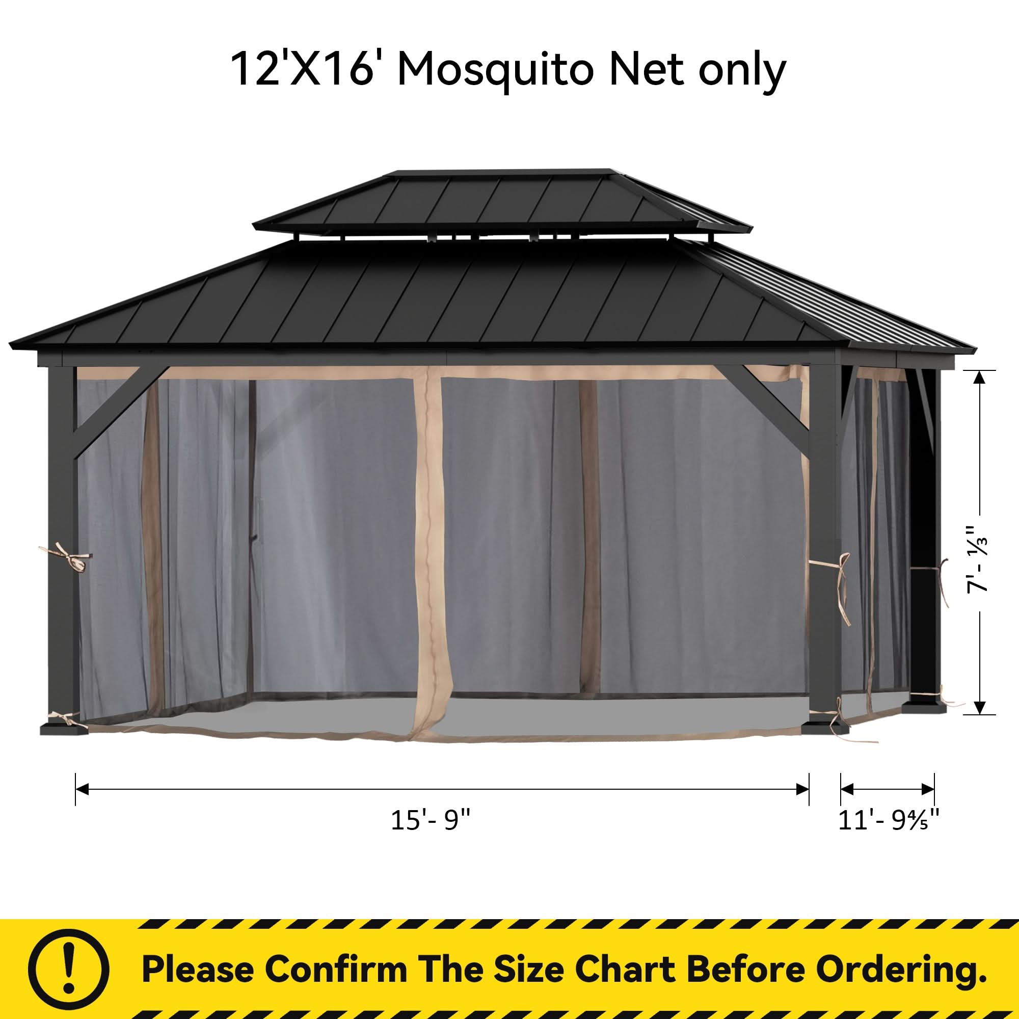 12'x16' Mosquito Netting for Gazebo with Two-way Zipper – Modern Shade