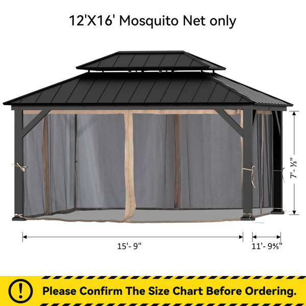 12'x16' Mosquito Netting for Gazebo with Two-way Zipper