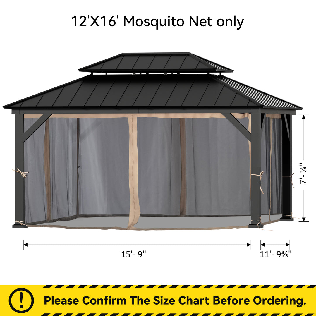12x16 Mosquito Netting for Gazebo with Two-way Zipper