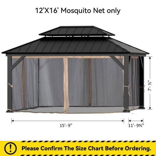 12x16 Mosquito Netting for Gazebo with Two-way Zipper