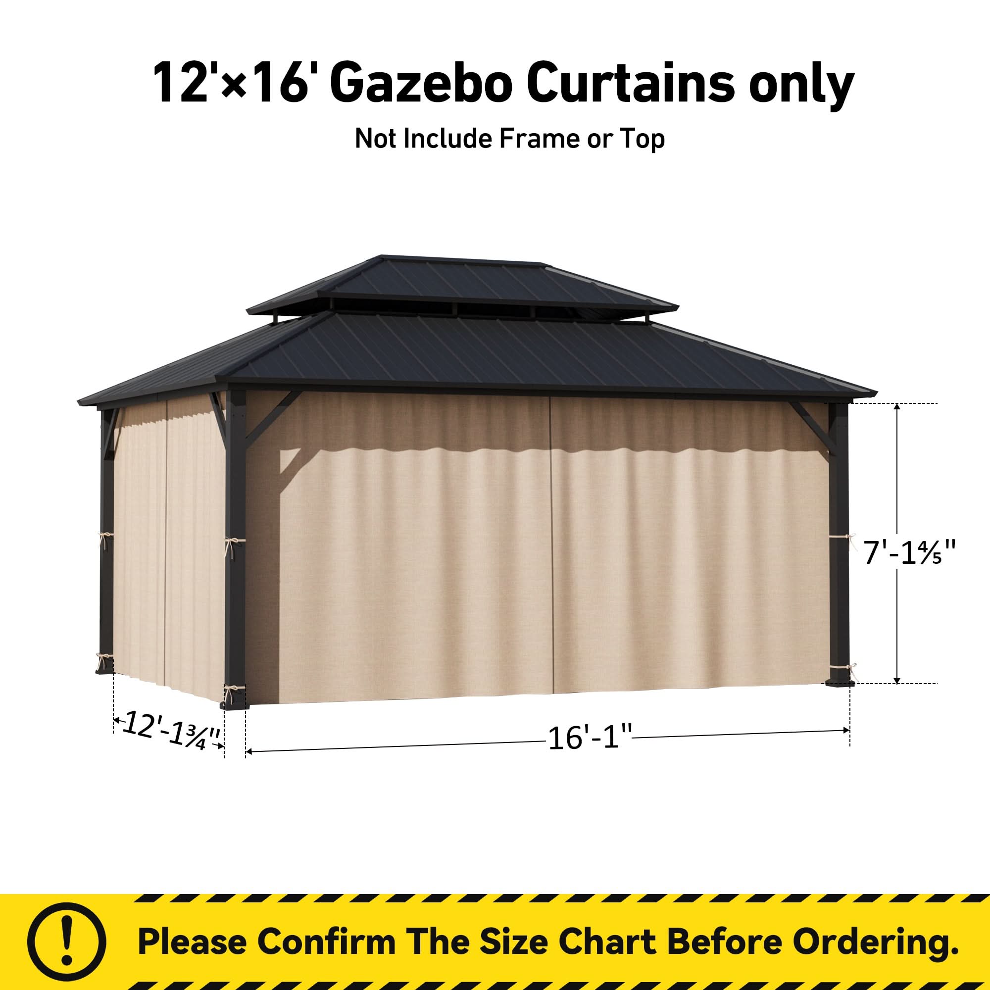 Yarn-dyed 12'x16' Privacy Curtain for Gazebo with Zipper – Modern