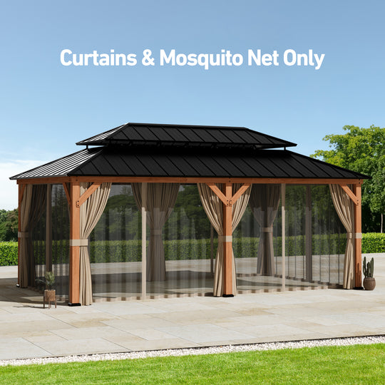 12x20 Privacy Curtains & Mosquito Netting Set for Cedar Wood Gazebo