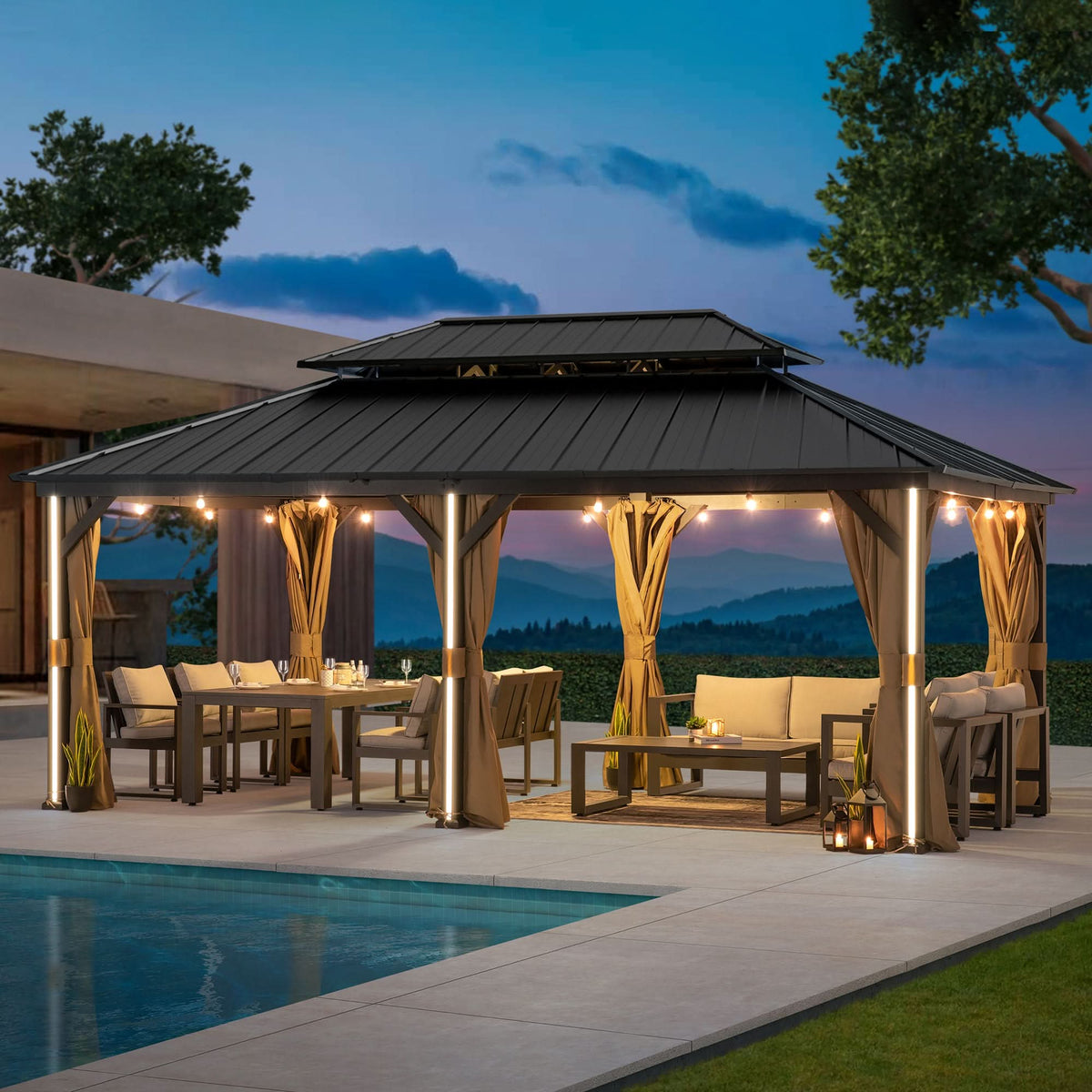12'x20' Four Seasons Aluminum Hardtop Gazebo – Modern Shade