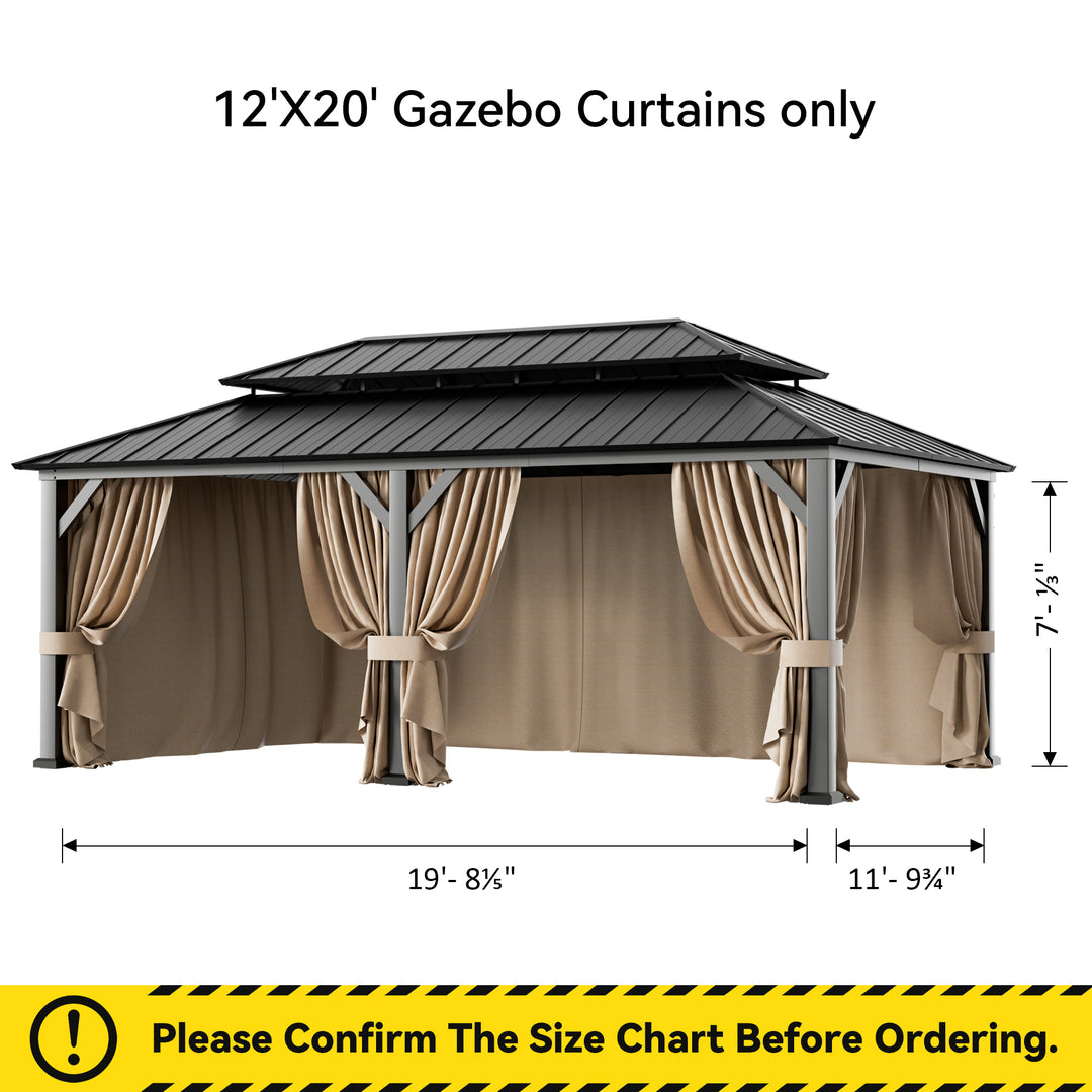 12x20 Privacy Curtain for Gazebo with Two-way Zipper
