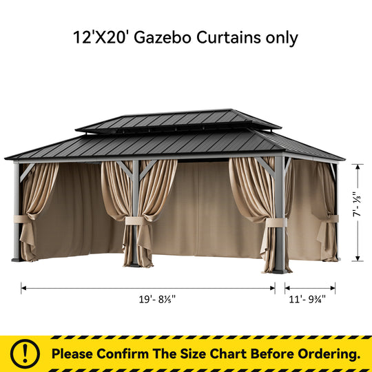 12x20 Privacy Curtain for Gazebo with Two-way Zipper