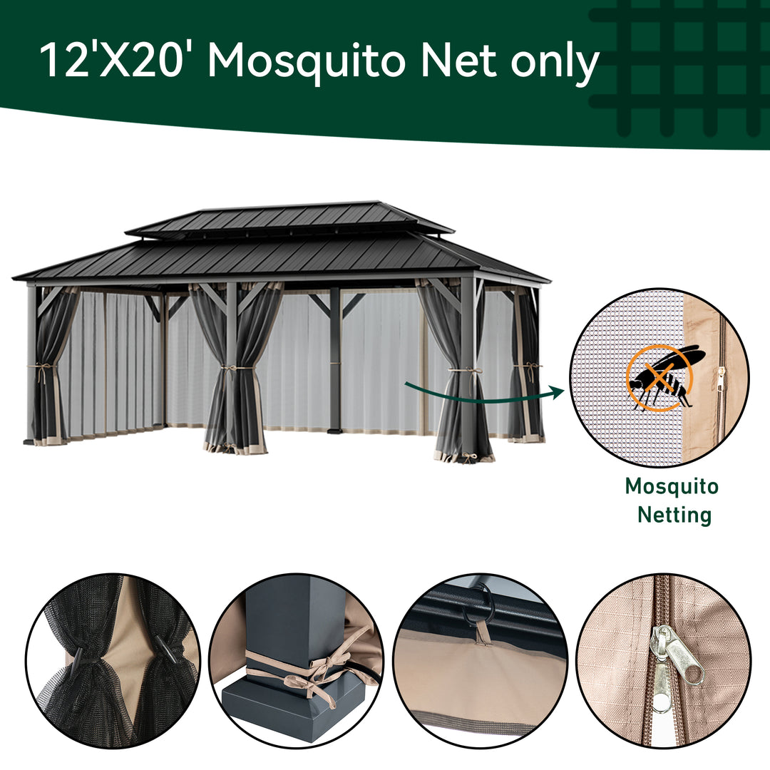 12x20 Mosquito Netting for Gazebo with Two-way Zipper