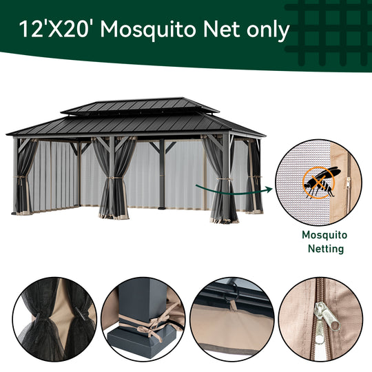 12x20 Mosquito Netting for Gazebo with Two-way Zipper