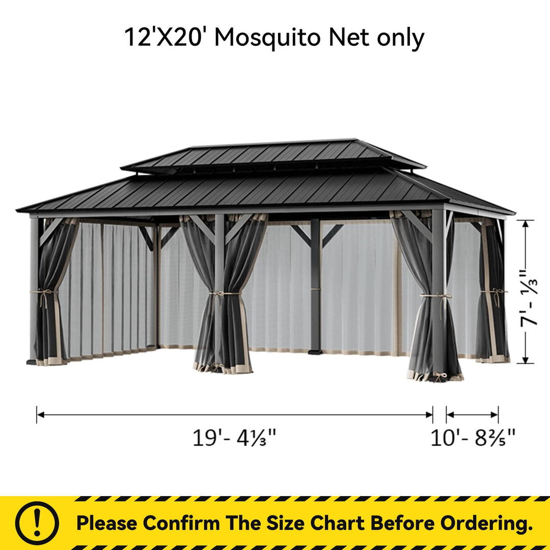 12'x20' Mosquito Netting for Gazebo with Two-way Zipper