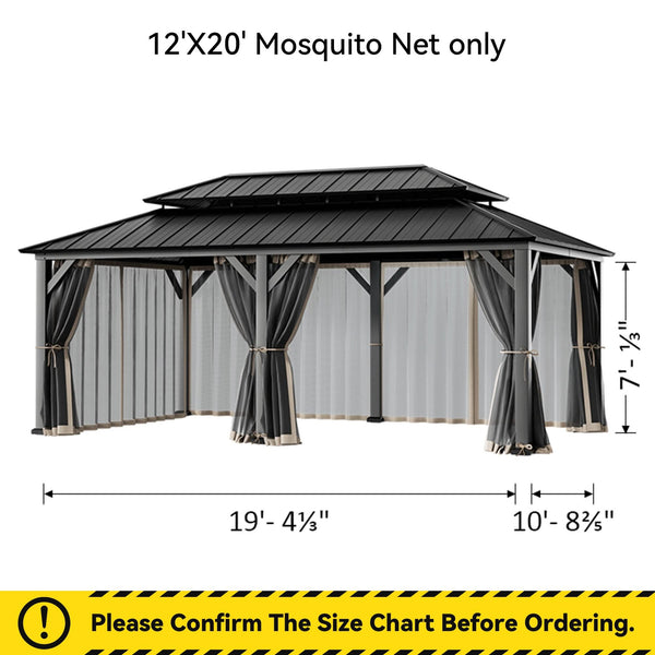 12'x20' Mosquito Netting for Gazebo with Two-way Zipper