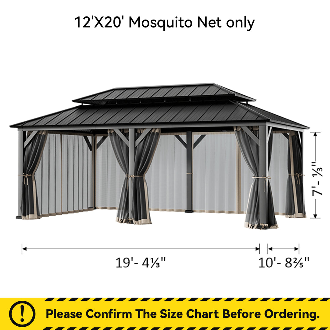 12x20 Mosquito Netting for Gazebo with Two-way Zipper